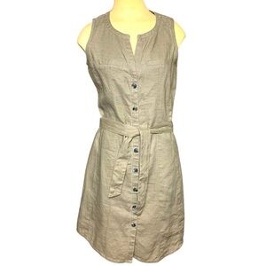 Mexx Linen Dress Sz 34 4 US Button Front Belted Taupe Safari Minimalist Neutral